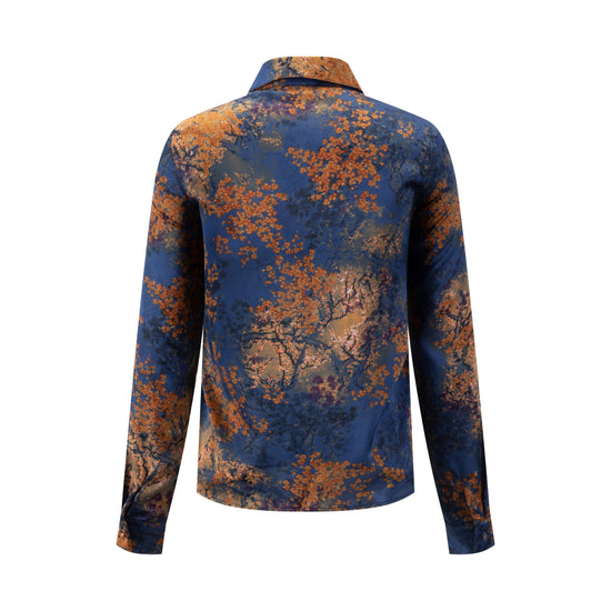 Blue And Orange Printed Satin Blouse