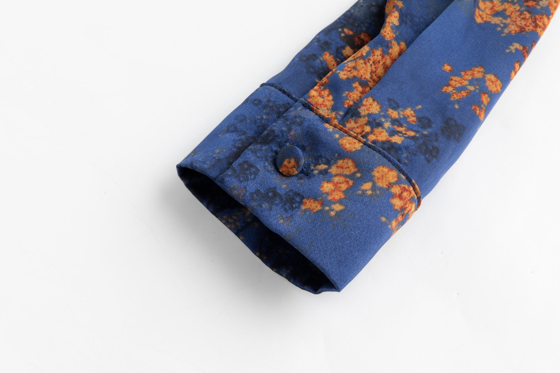 Blue And Orange Printed Satin Blouse