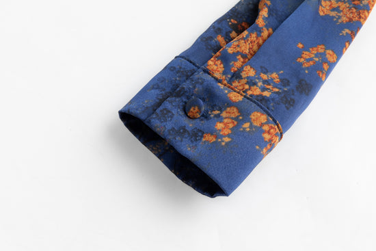 Blue And Orange Printed Satin Blouse