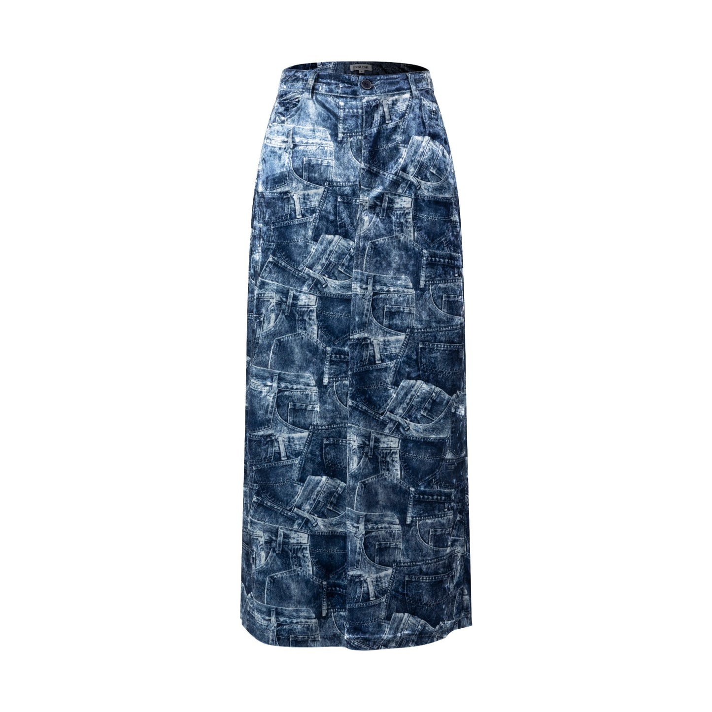 Blue Denim Patched Velvet Skirt