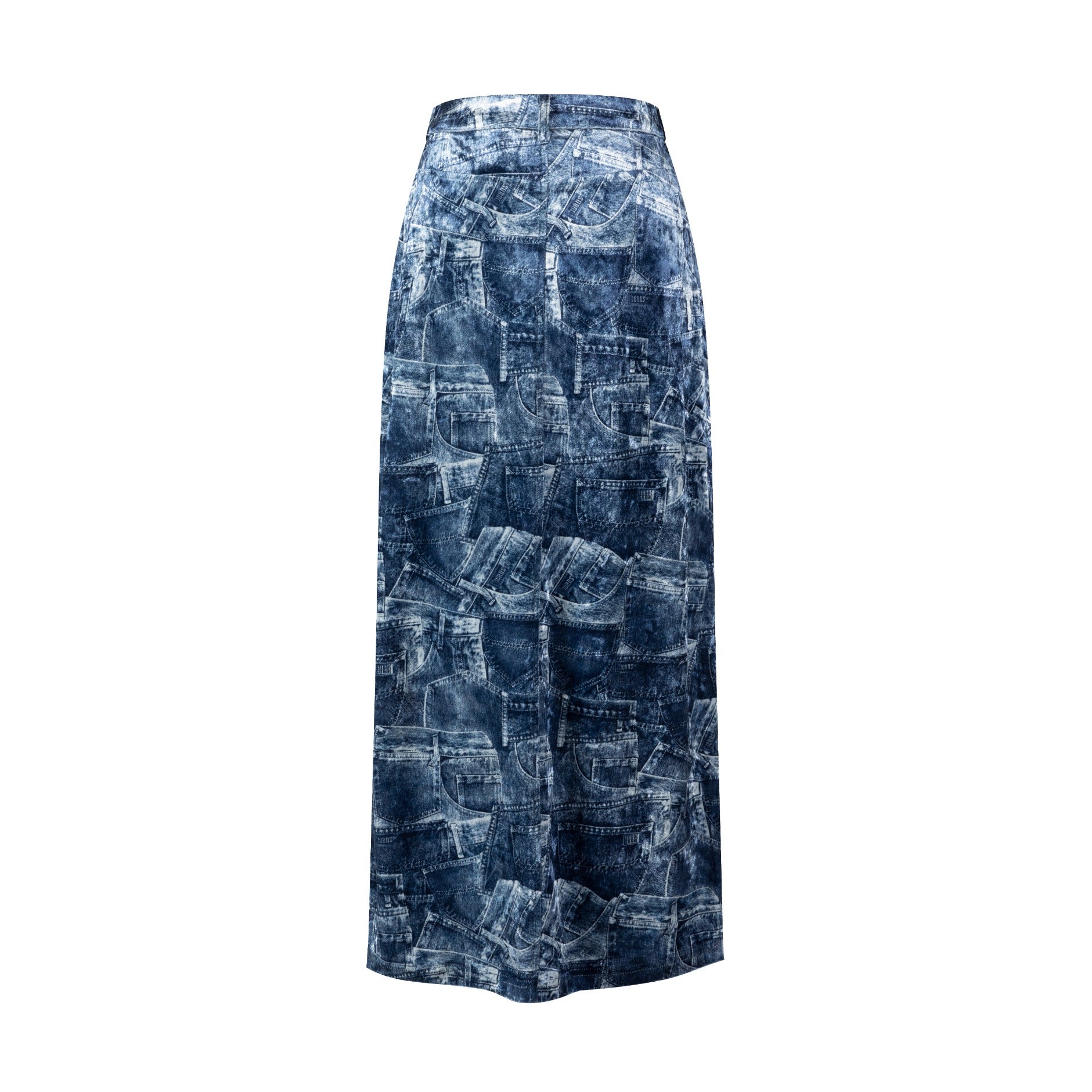 Blue Denim Patched Velvet Skirt