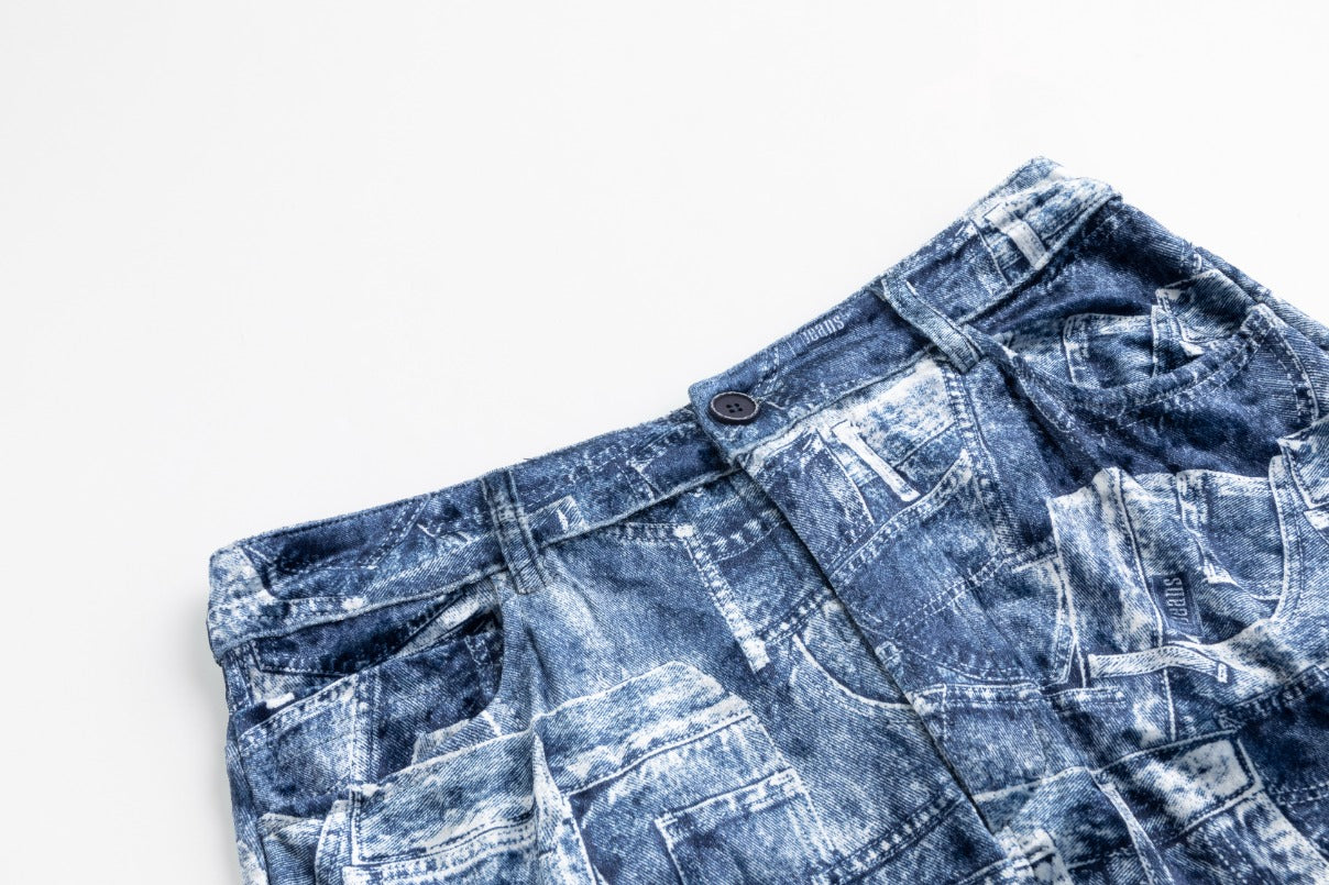 Blue Denim Patched Velvet Skirt
