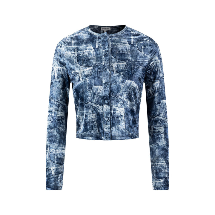 Blue Denim Patched Velvet Cardigan