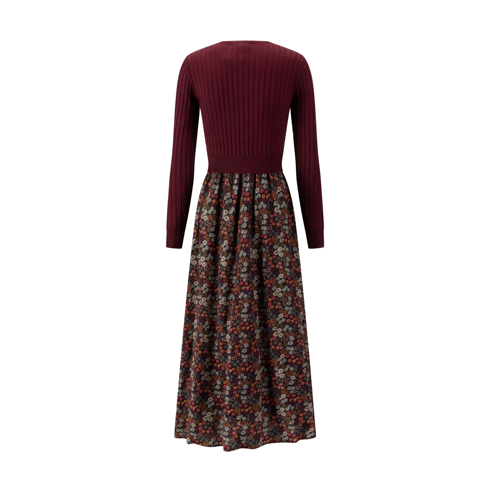 Multicolored Floral Dress With Rust Brown Cardigan