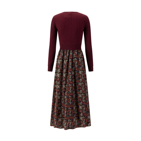 Multicolored Floral Dress With Rust Brown Cardigan