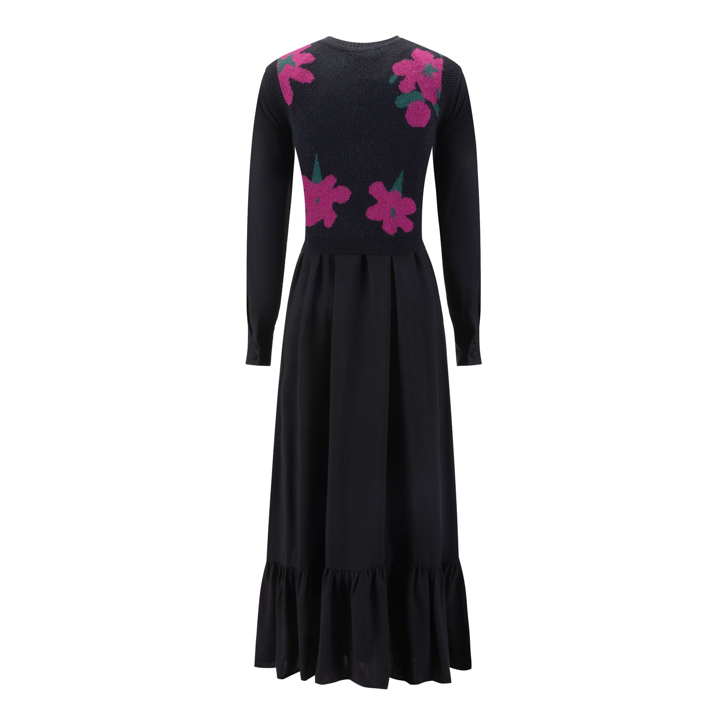 Black Dress With Pink Floral Vest Overlay