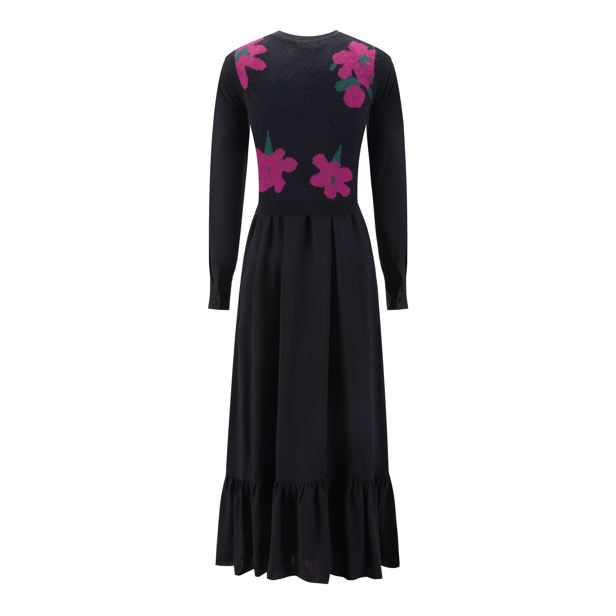 Black Dress With Pink Floral Vest Overlay