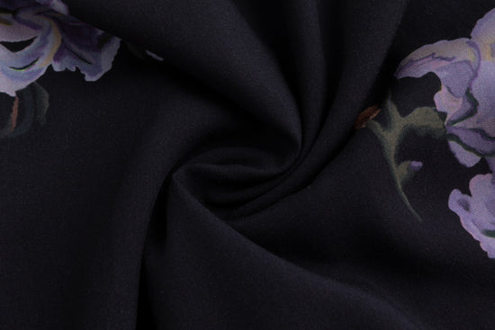 Black Knit Overlay Purple Flower Printed Dress