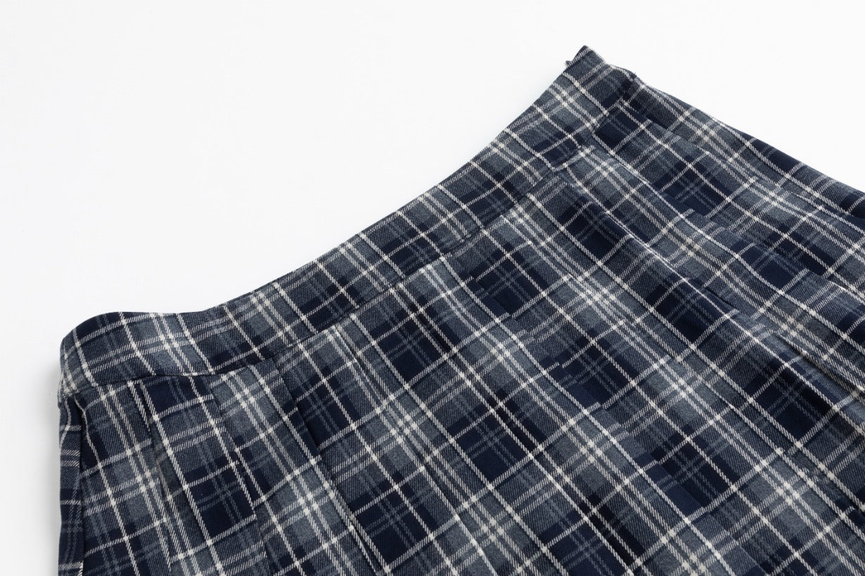 Blue Plaid Pleaded Skirt