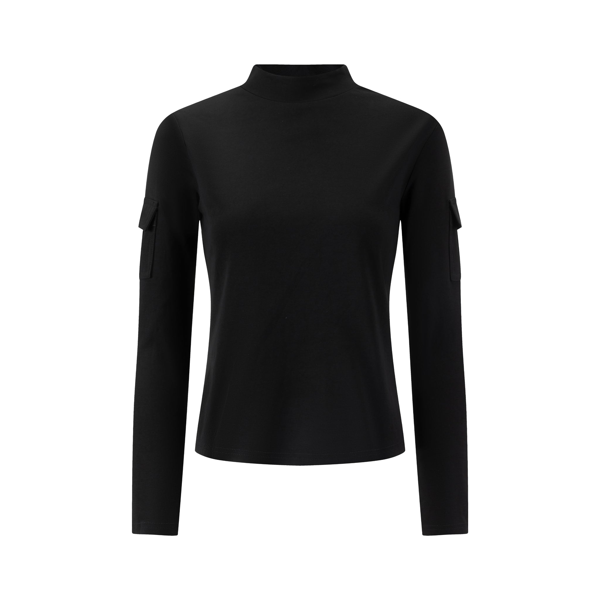 Black Mock Neck With Pockets On Sleeve