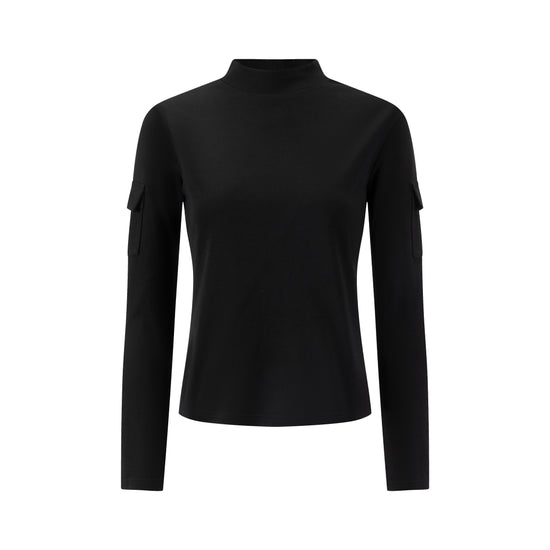 Black Mock Neck With Pockets On Sleeve