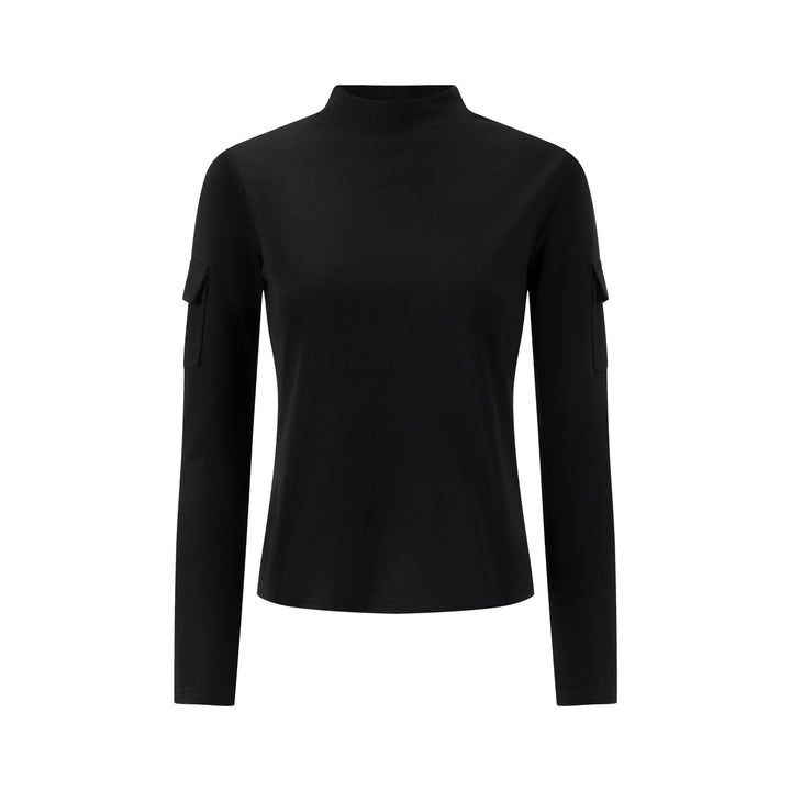 Black Mock Neck With Pockets On Sleeve