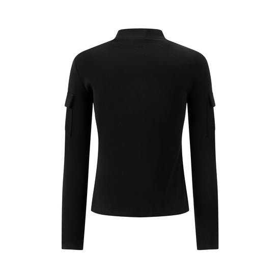Black Mock Neck With Pockets On Sleeve