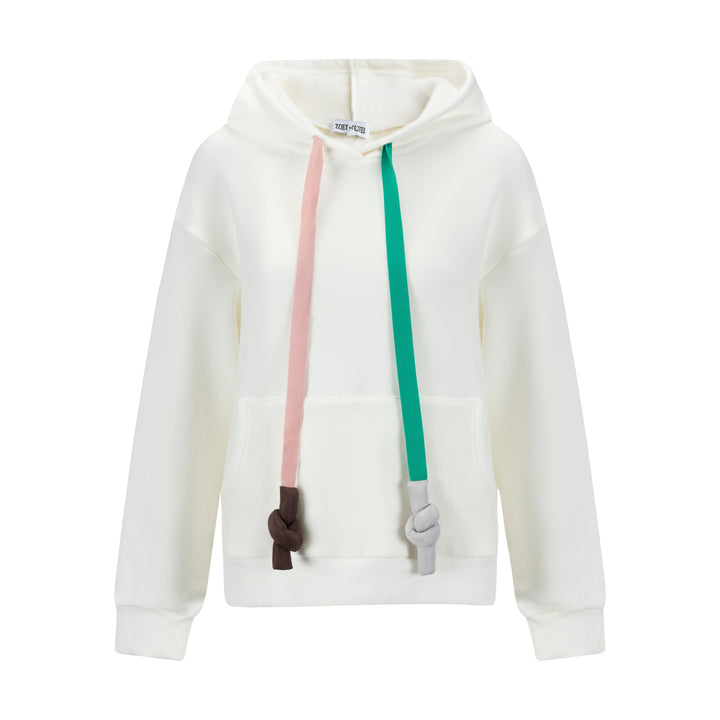 Hoodie With Colorful Strings - White