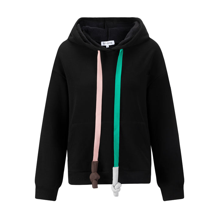 Hoodie With Colorful Strings - Black