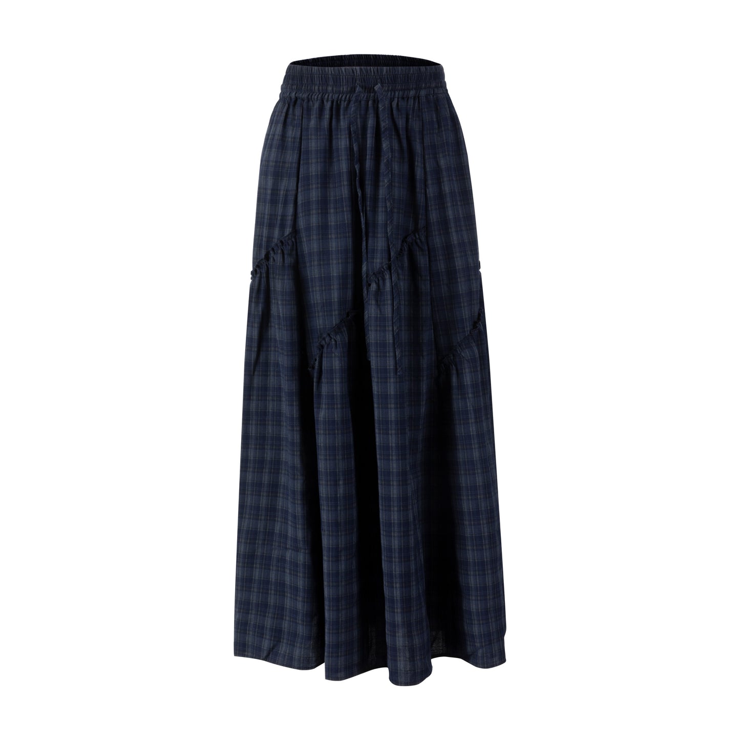 Plaid Skirt With Ruffle - Navy