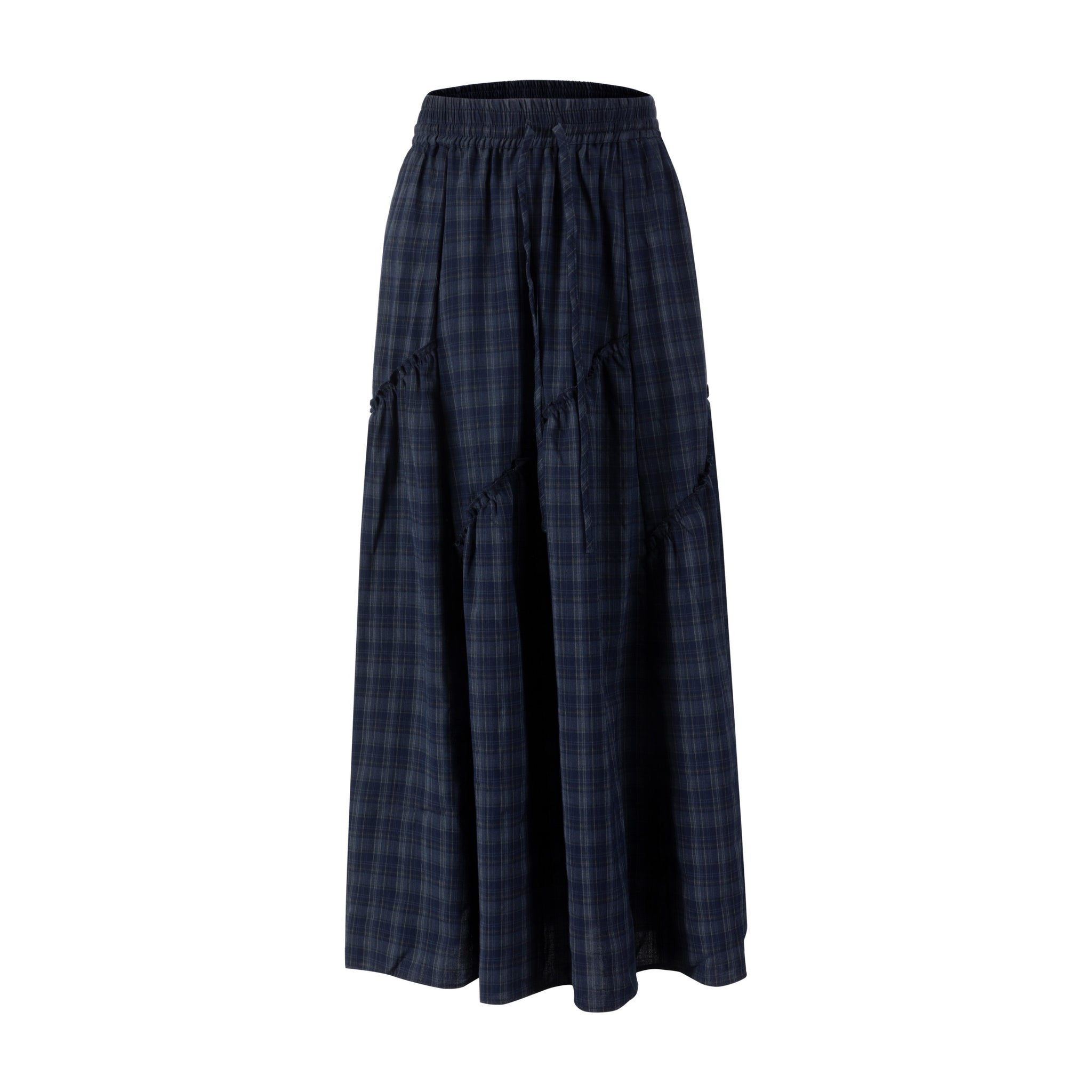 Plaid Skirt With Ruffle - Navy