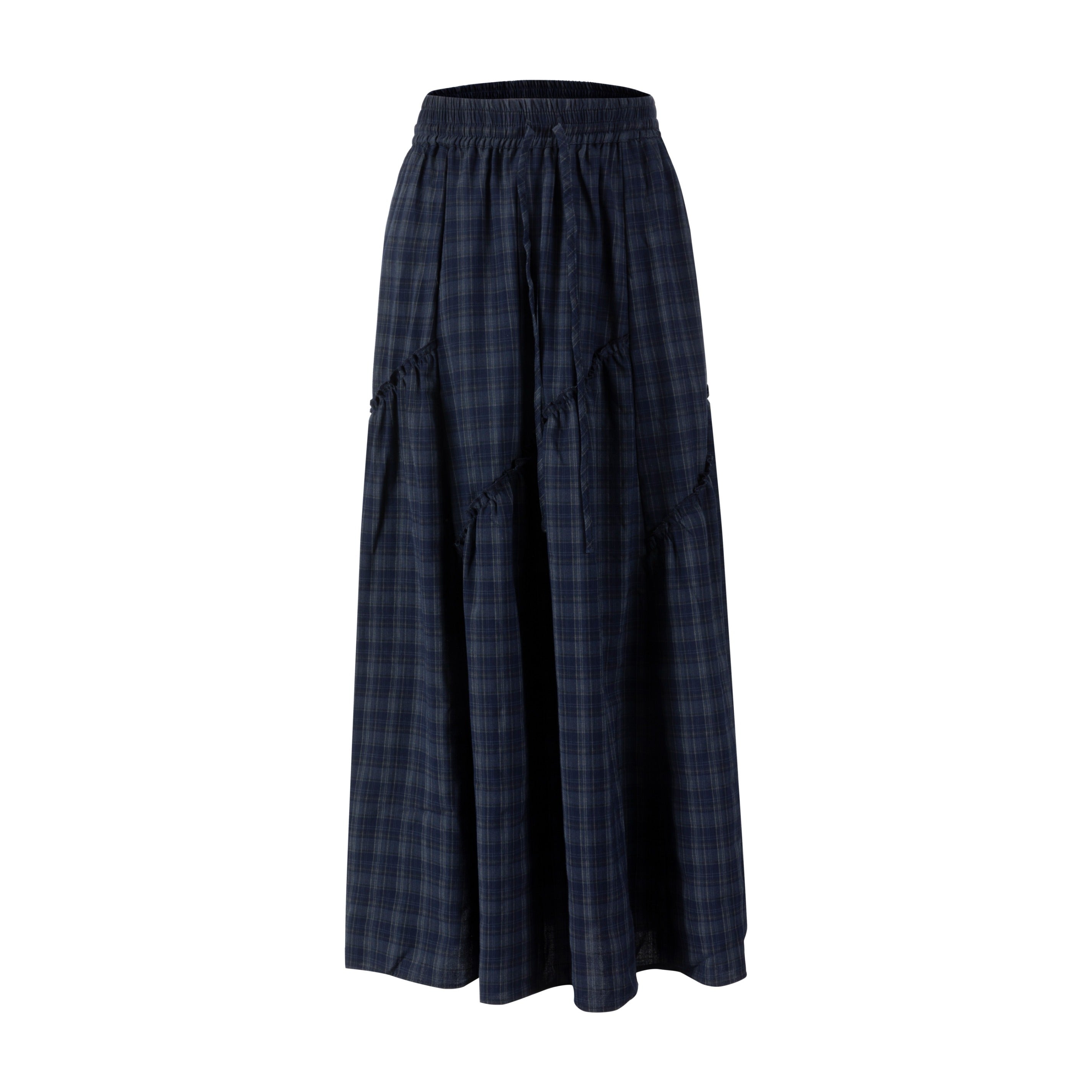 Plaid Skirt With Ruffle - Navy