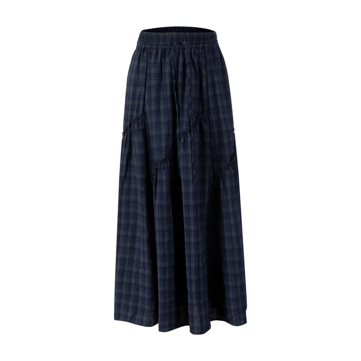Plaid Skirt With Ruffle - Navy