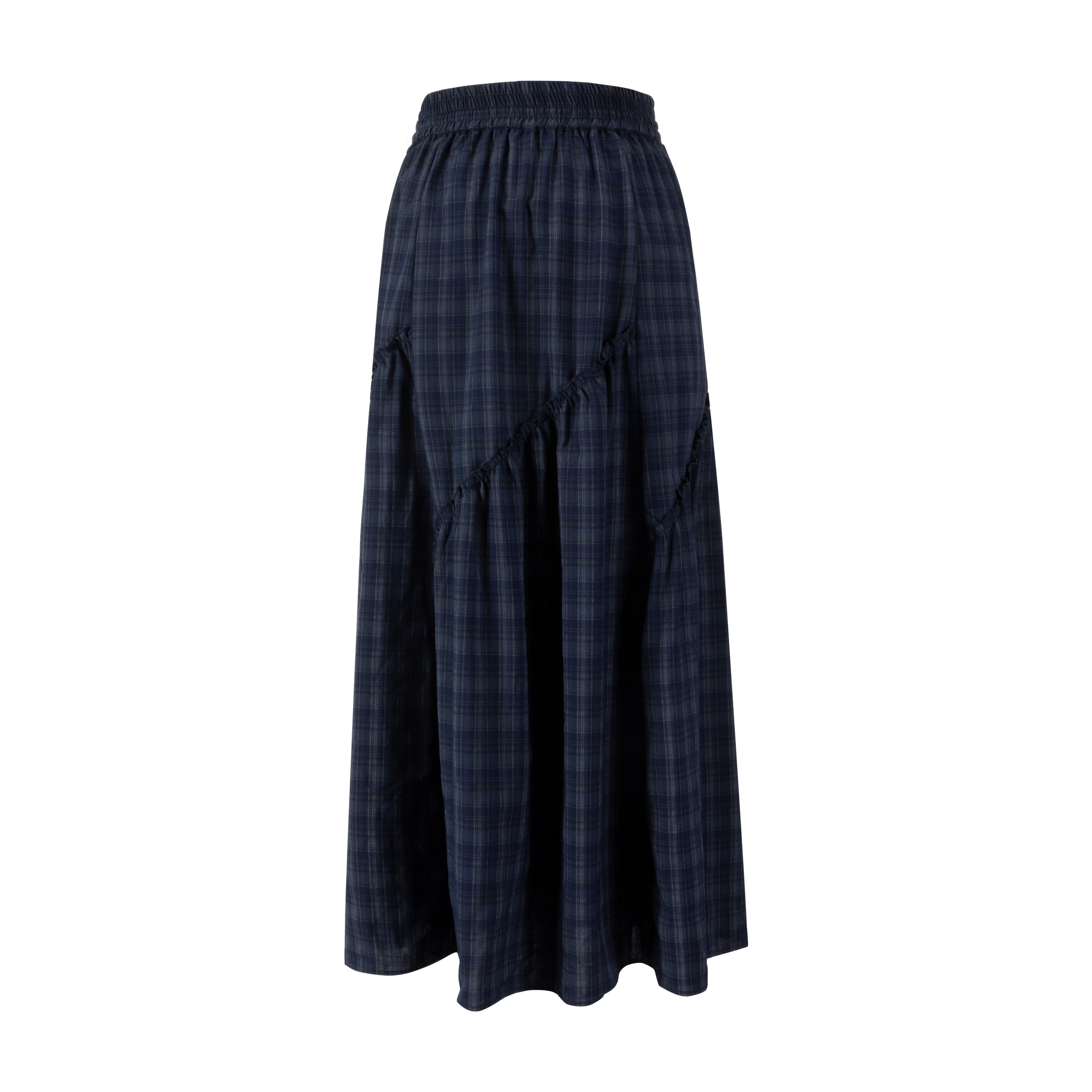 Plaid Skirt With Ruffle - Navy