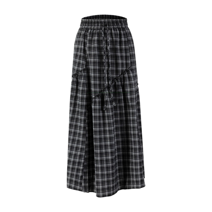 Plaid Skirt With Ruffle - Black