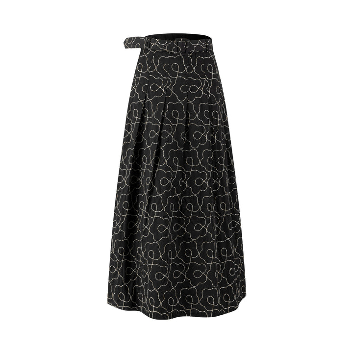 Black And Cream Embroidered Puffer Skirt