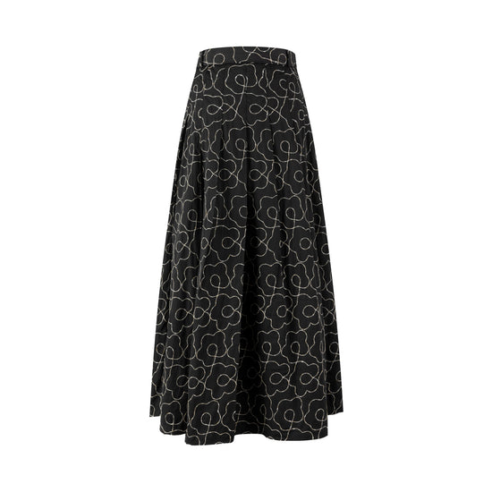 Black And Cream Embroidered Puffer Skirt