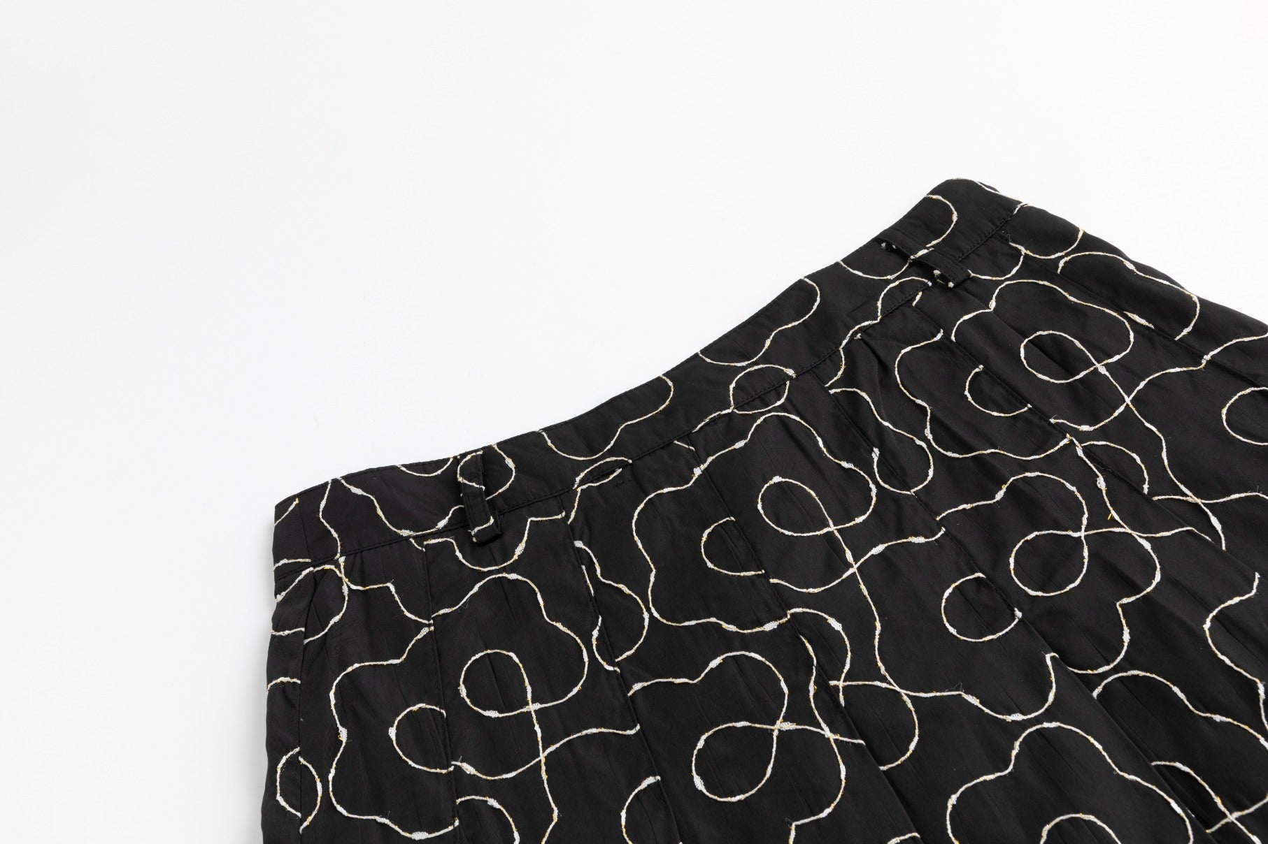 Black And Cream Embroidered Puffer Skirt