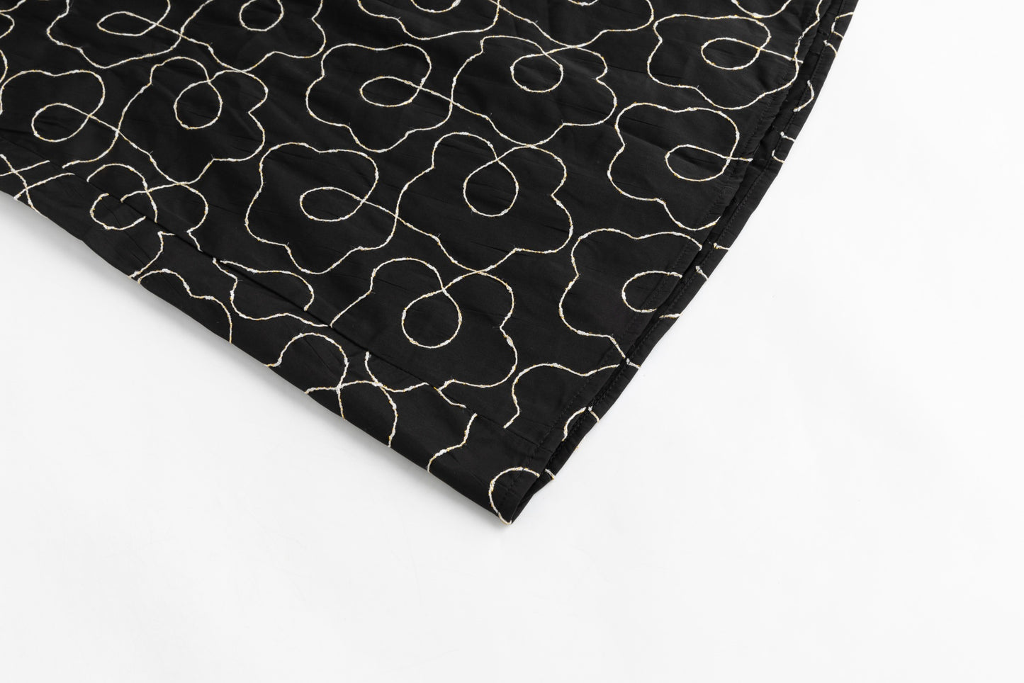 Black And Cream Embroidered Puffer Skirt