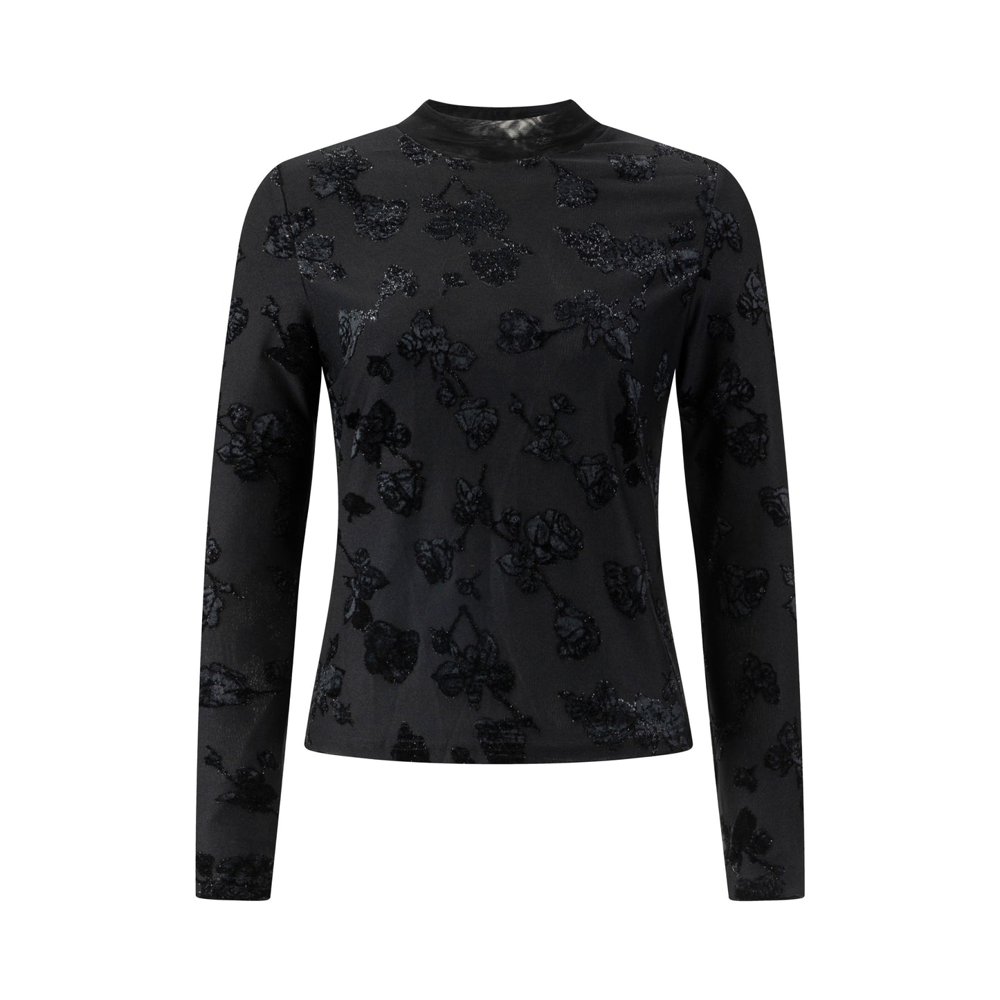 Black Shimmer Cut Velvet Mock Neck Top