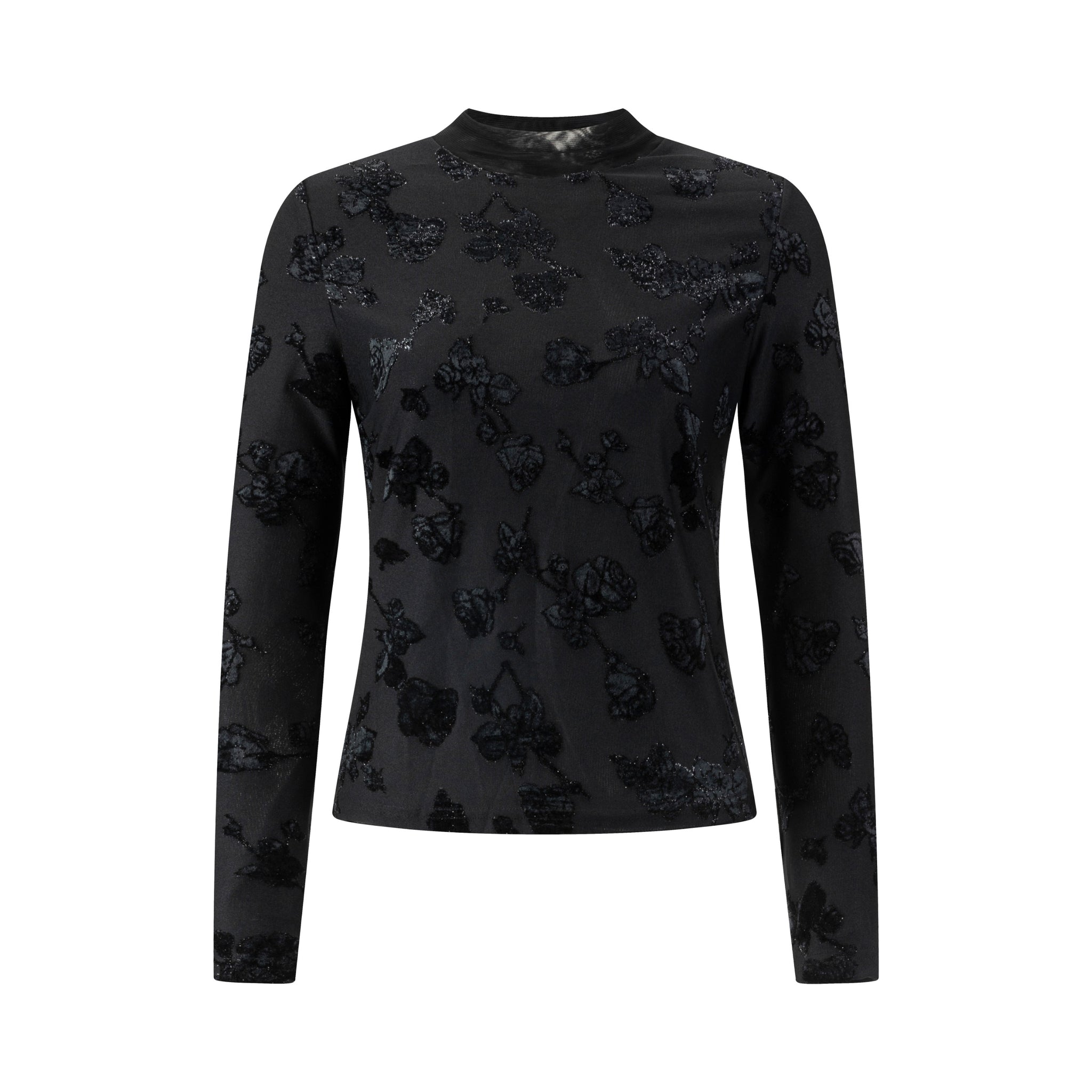 Black Shimmer Cut Velvet Mock Neck Top