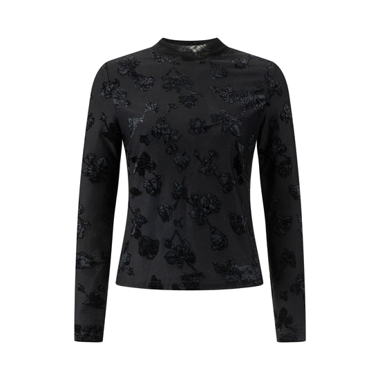 Black Shimmer Cut Velvet Mock Neck Top