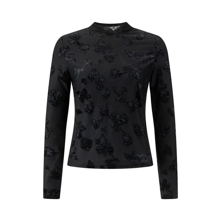 Black Shimmer Cut Velvet Mock Neck Top