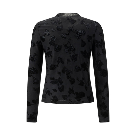 Black Shimmer Cut Velvet Mock Neck Top