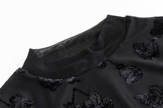 Black Shimmer Cut Velvet Mock Neck Top