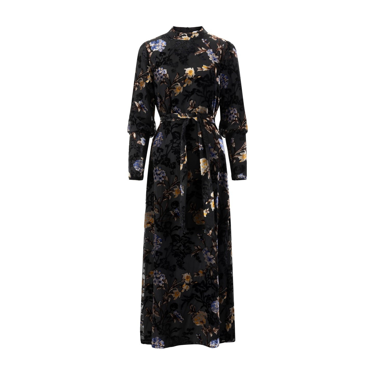 Black Thin Corduroy Butterfly Printed Dress