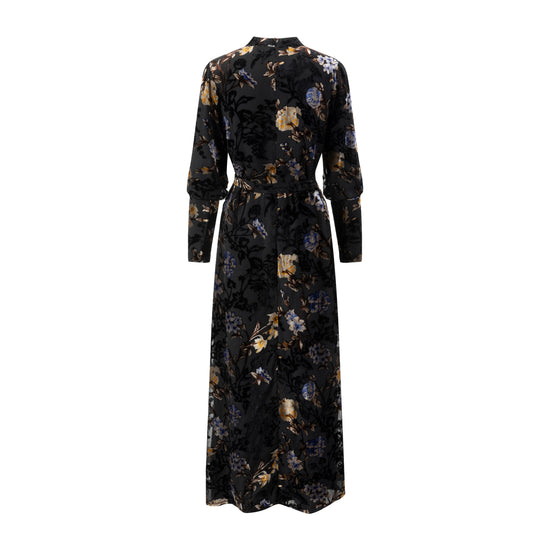 Black Thin Corduroy Butterfly Printed Dress