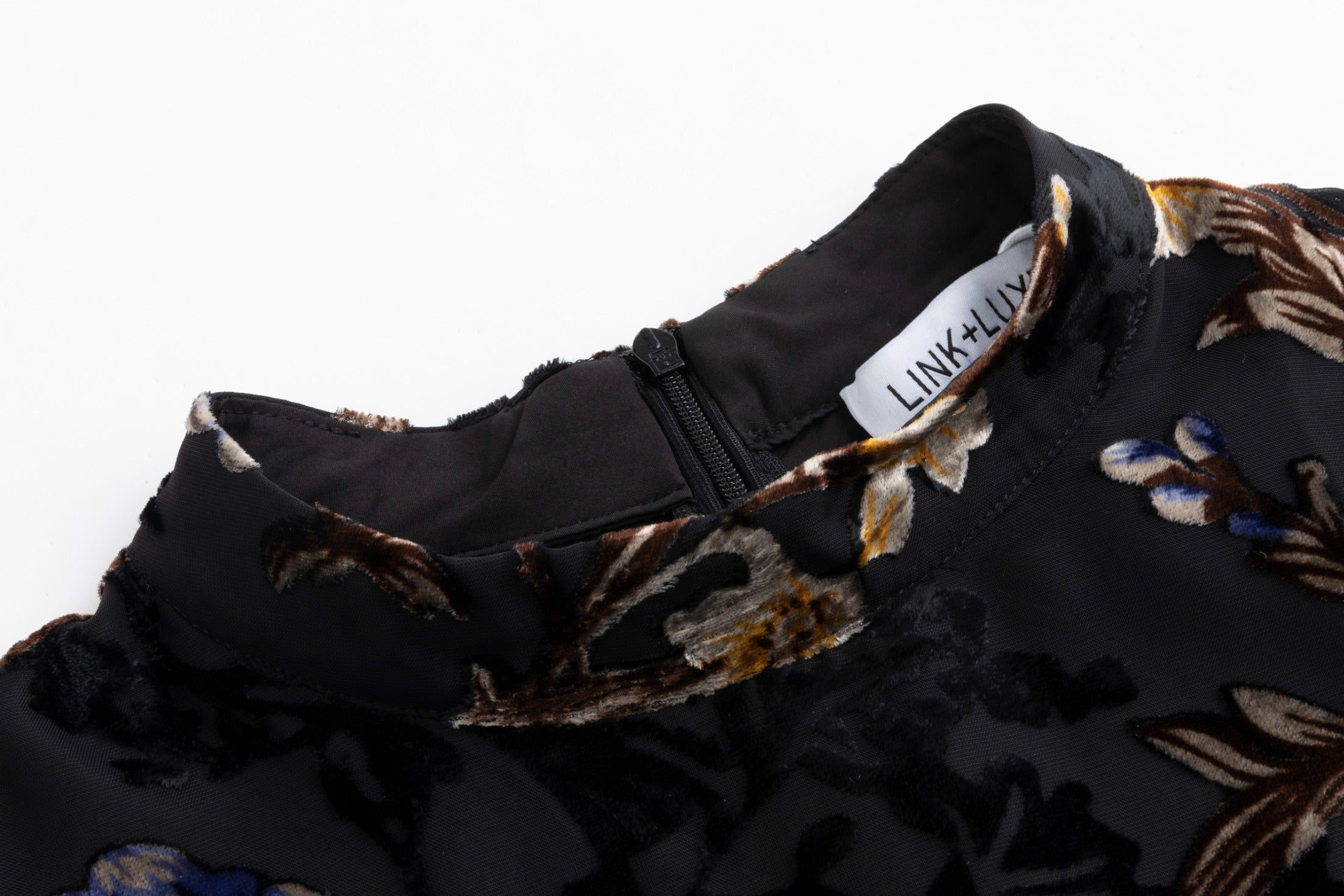 Black Thin Corduroy Butterfly Printed Dress