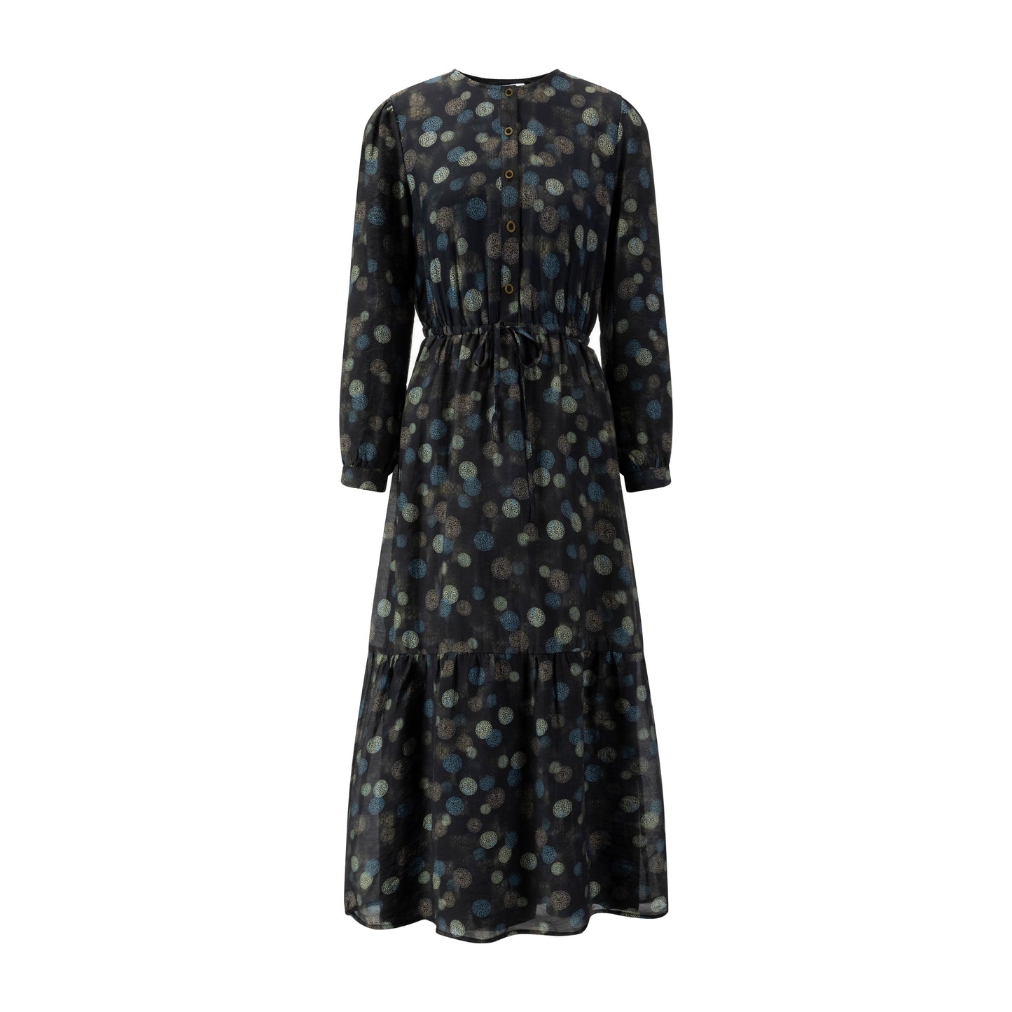 Blue Brown Multicolored Drawstring Tiered Dress