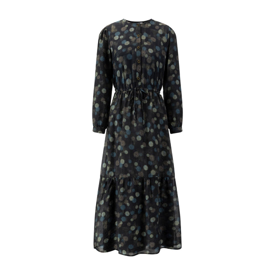 Blue Brown Multicolored Drawstring Tiered Dress