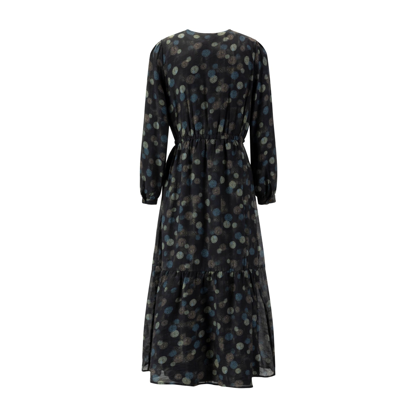 Blue Brown Multicolored Drawstring Tiered Dress