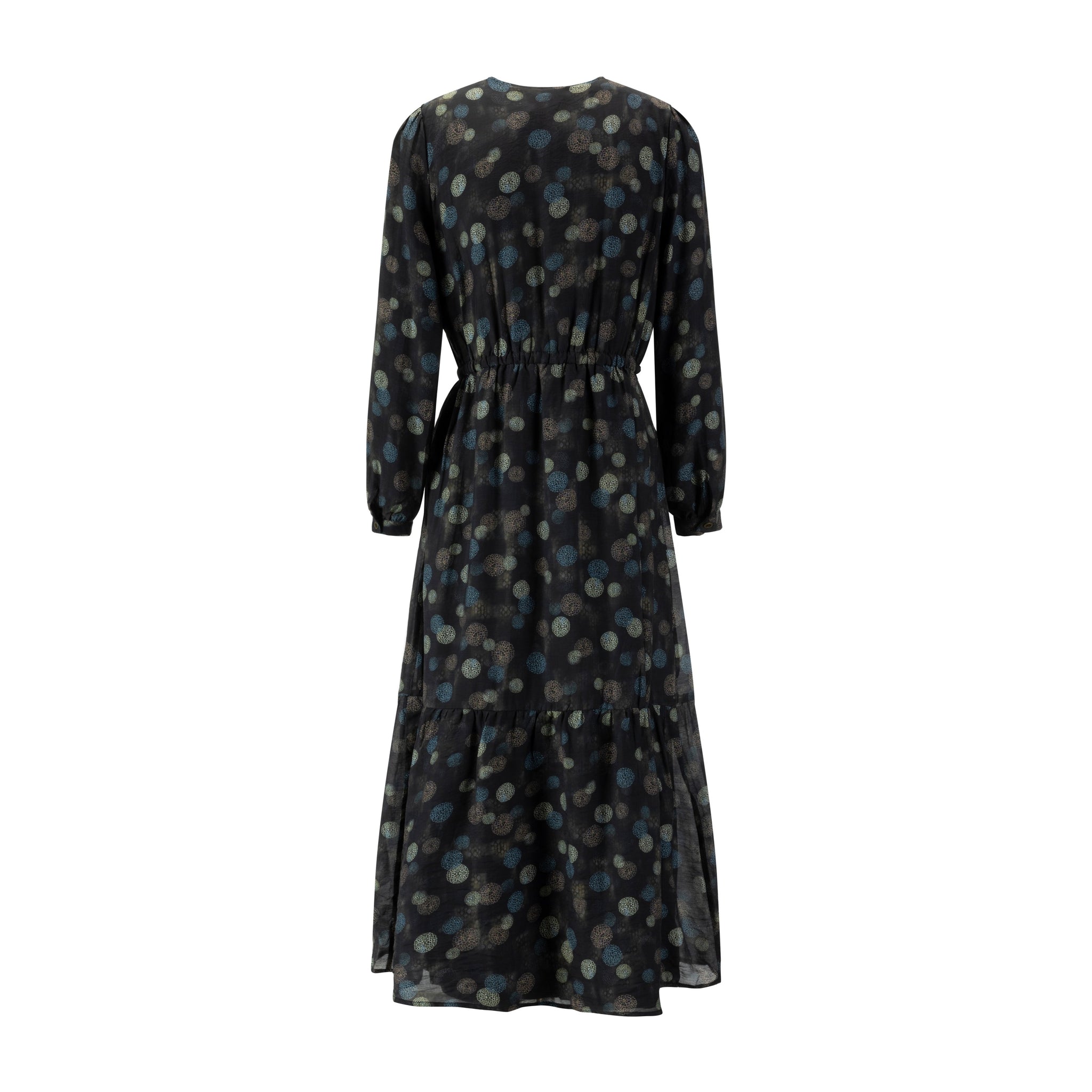 Blue Brown Multicolored Drawstring Tiered Dress