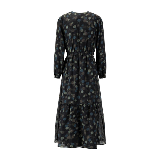 Blue Brown Multicolored Drawstring Tiered Dress