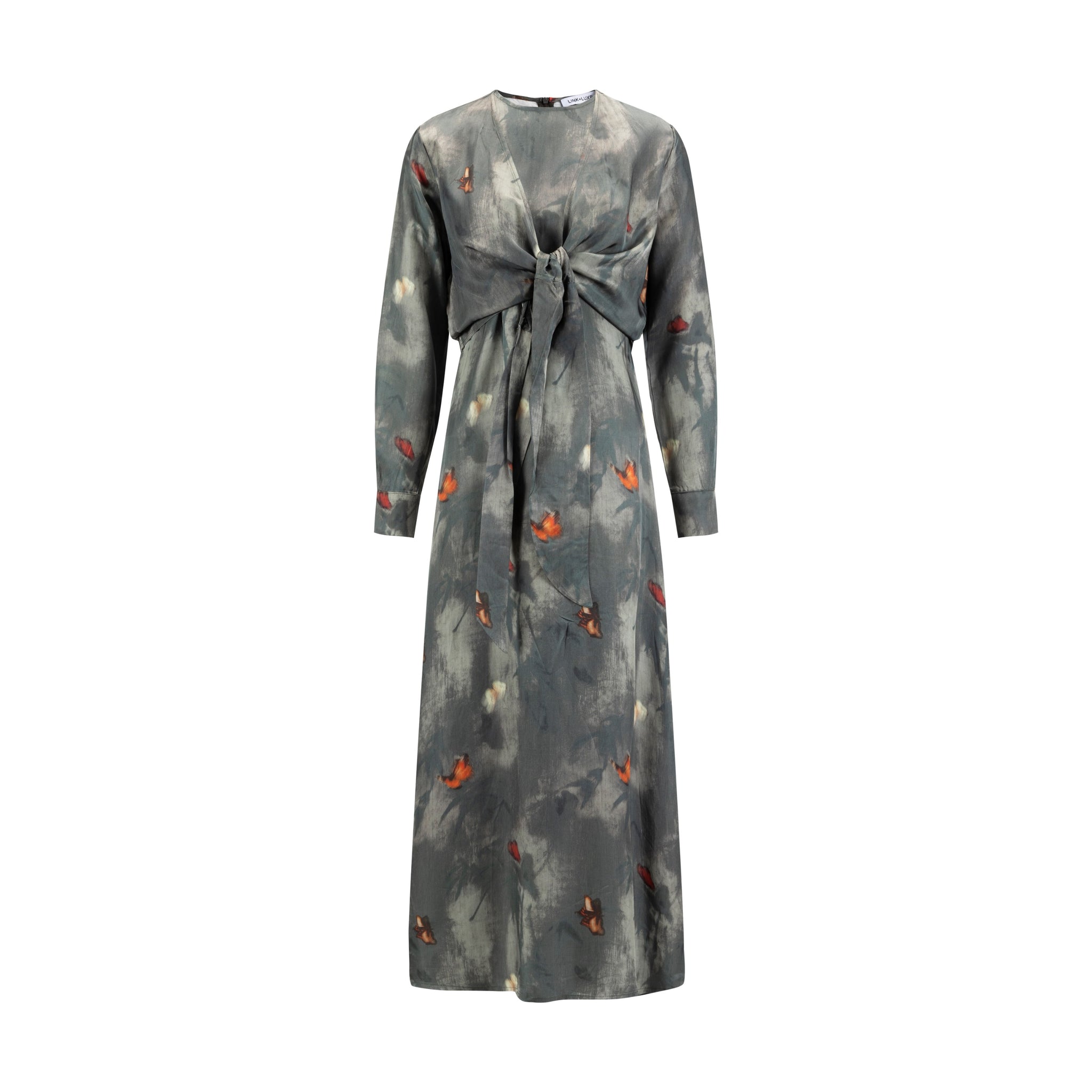 Grey And Orange Abstract Overlay Dress