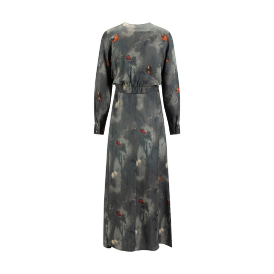 Grey And Orange Abstract Overlay Dress