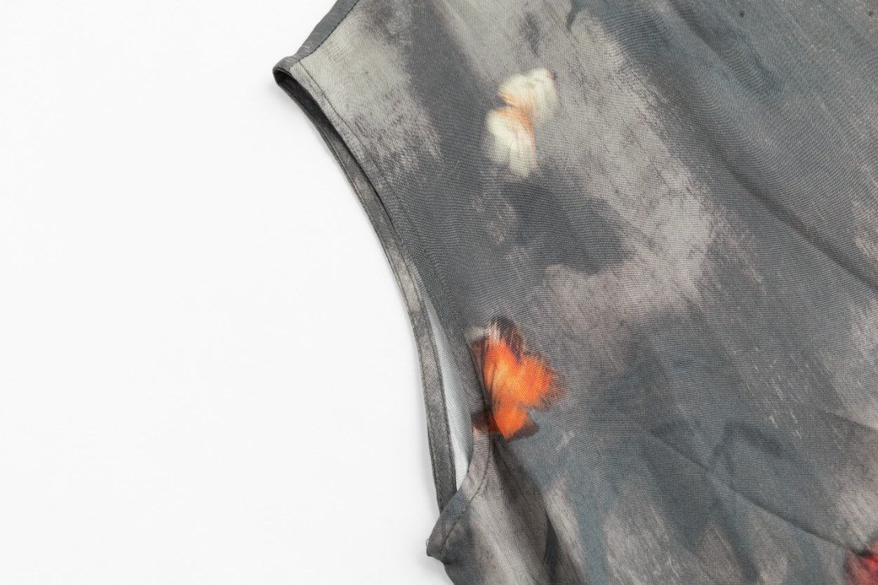 Grey And Orange Abstract Overlay Dress