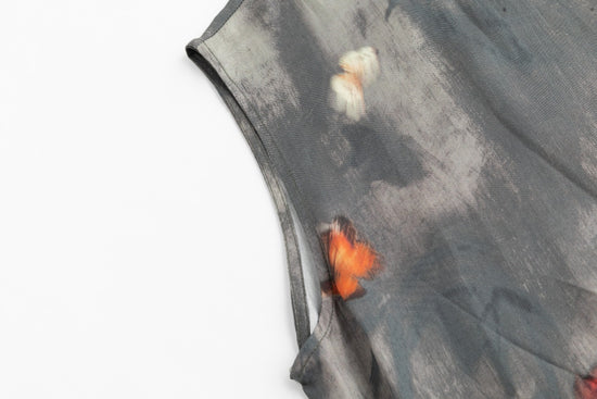 Grey And Orange Abstract Overlay Dress