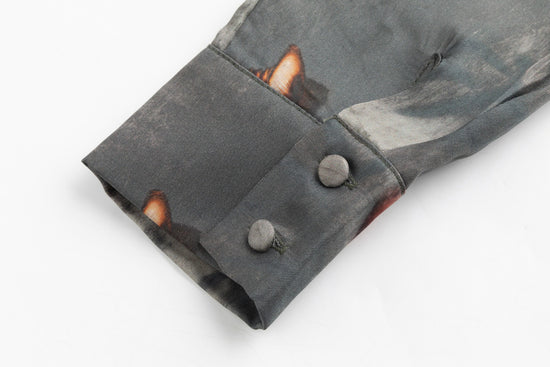 Grey And Orange Abstract Overlay Dress