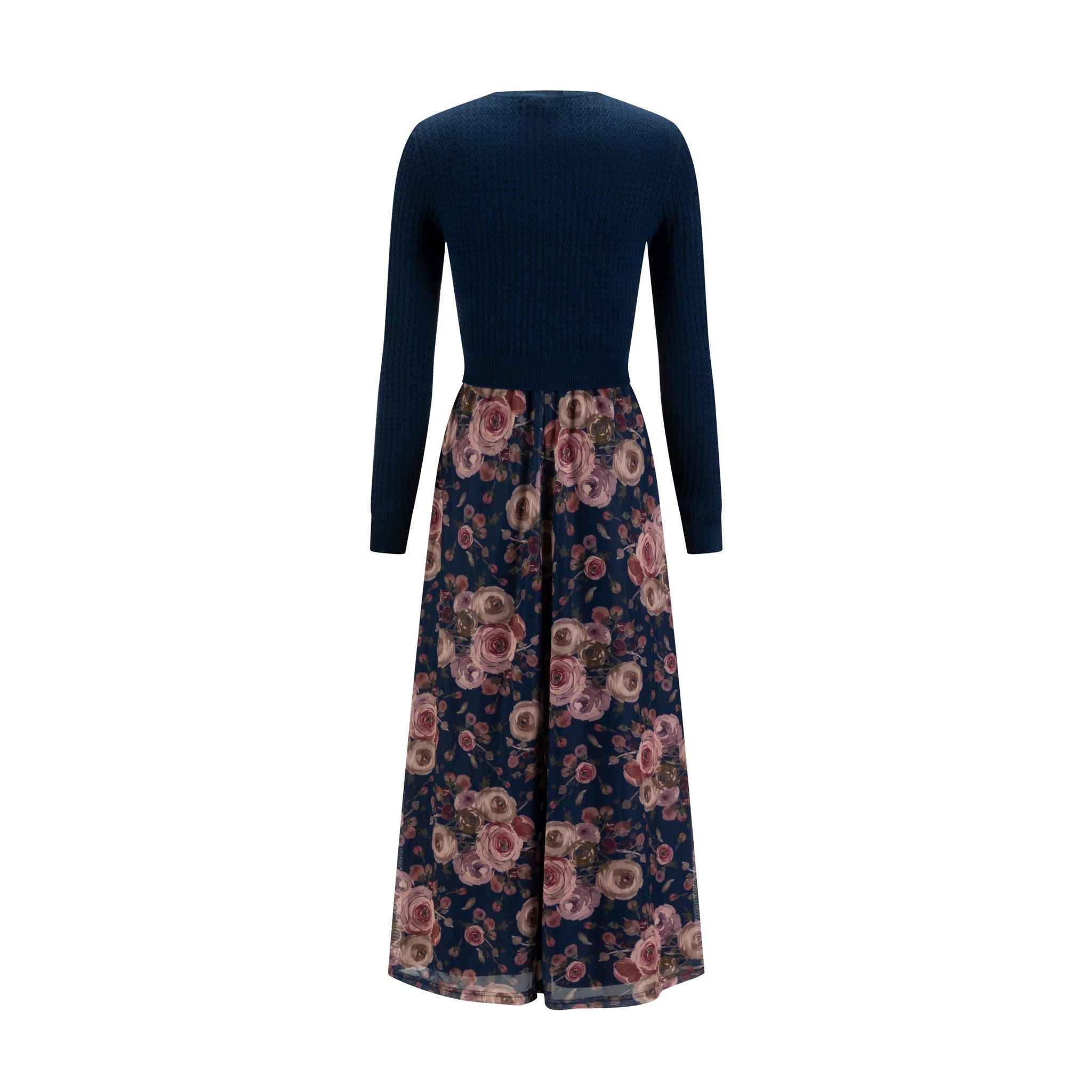 Blue Floral Mesh Dress With Knit Cardigan Overlay