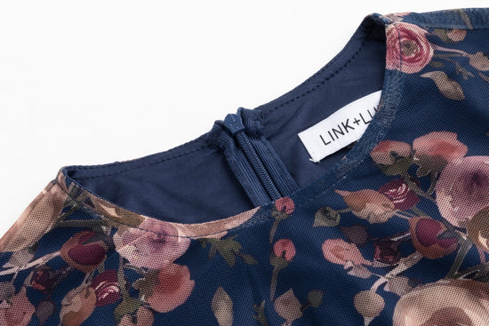 Blue Floral Mesh Dress With Knit Cardigan Overlay